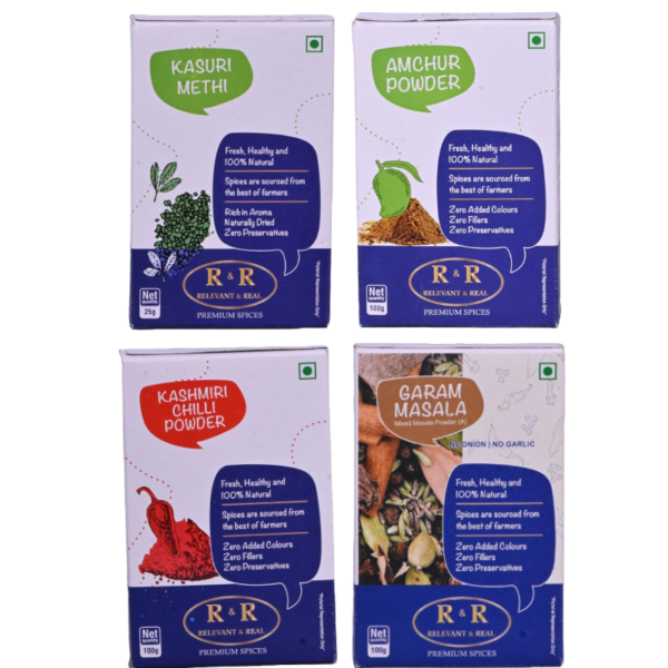 Combo Set of 4 - kasoori methi , Amchur powder , Kashmiri powder , Garam masala 100GM EACH